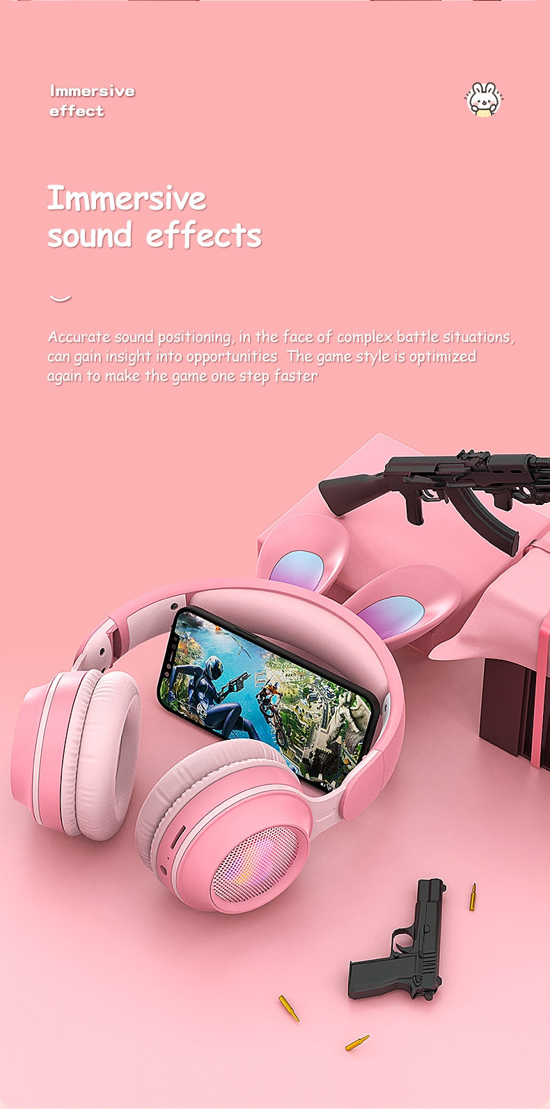 Rabbit Ear Headphones Wireless Luminous Extendable Wheat Headphones